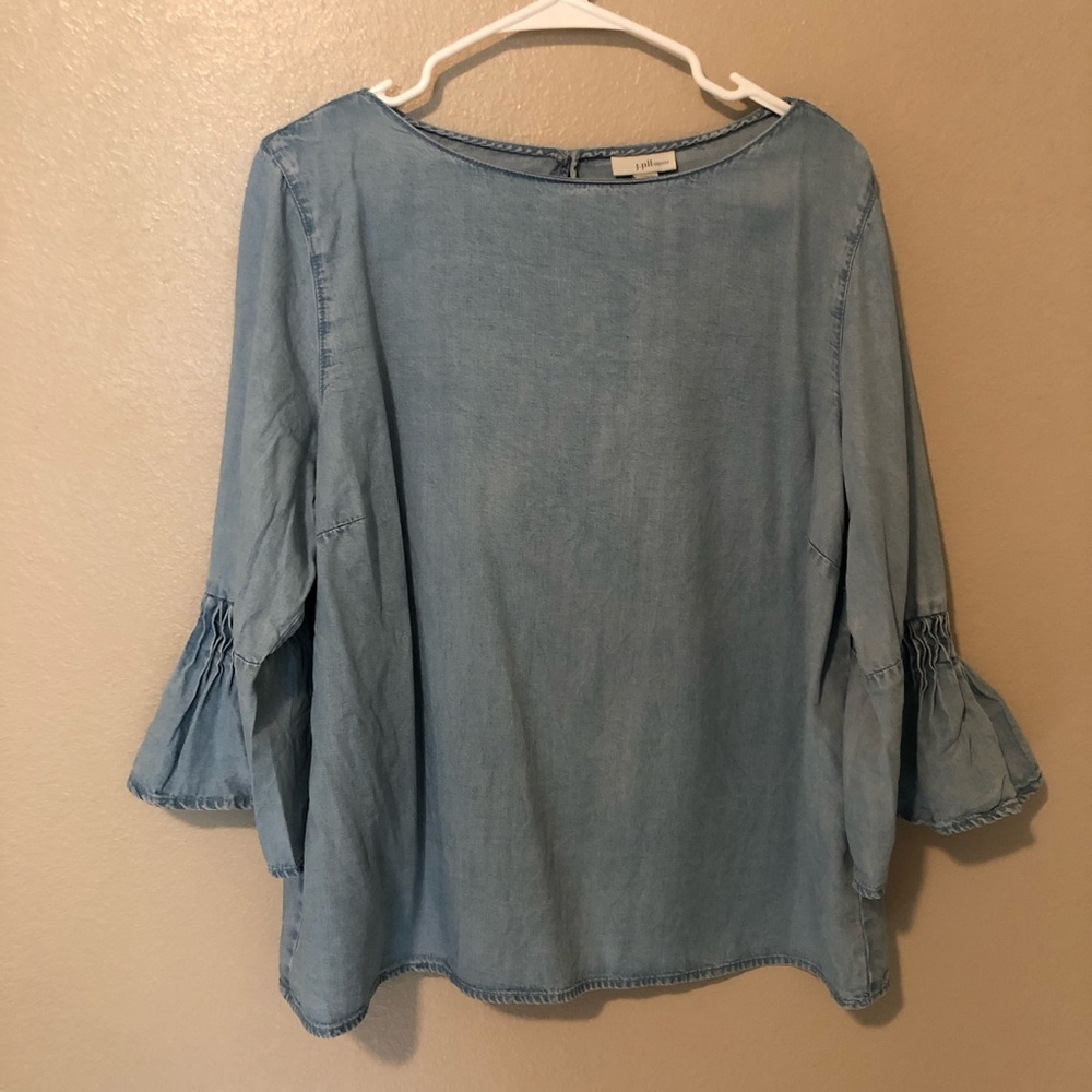J.Jill Lightwash Denim Trumpet Sleeve Blouse